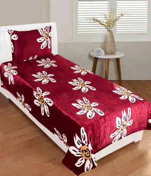 RD TREND 190 GSM Flannel Warm bedsheets for Winter Single Flat Size (60x90 Inches) with 1 Pillow Cover Size (18x28 Inches) Color - Red