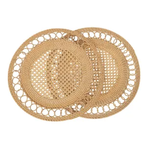 Round 15 in. Rattan Decorative Placemats (Set of 2 pc) with Curl Edge, Natural Color