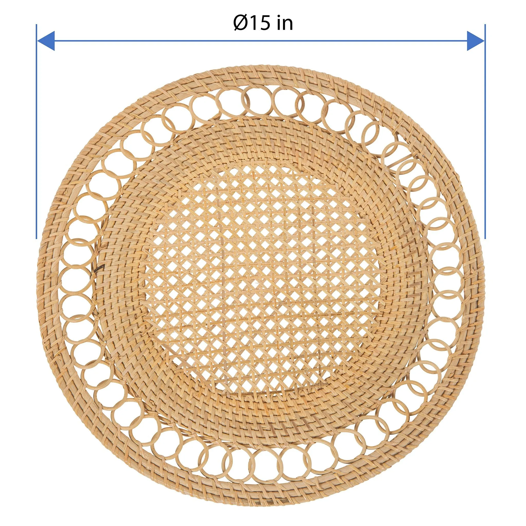 Round 15 in. Rattan Decorative Placemats (Set of 2 pc) with Curl Edge, Natural Color