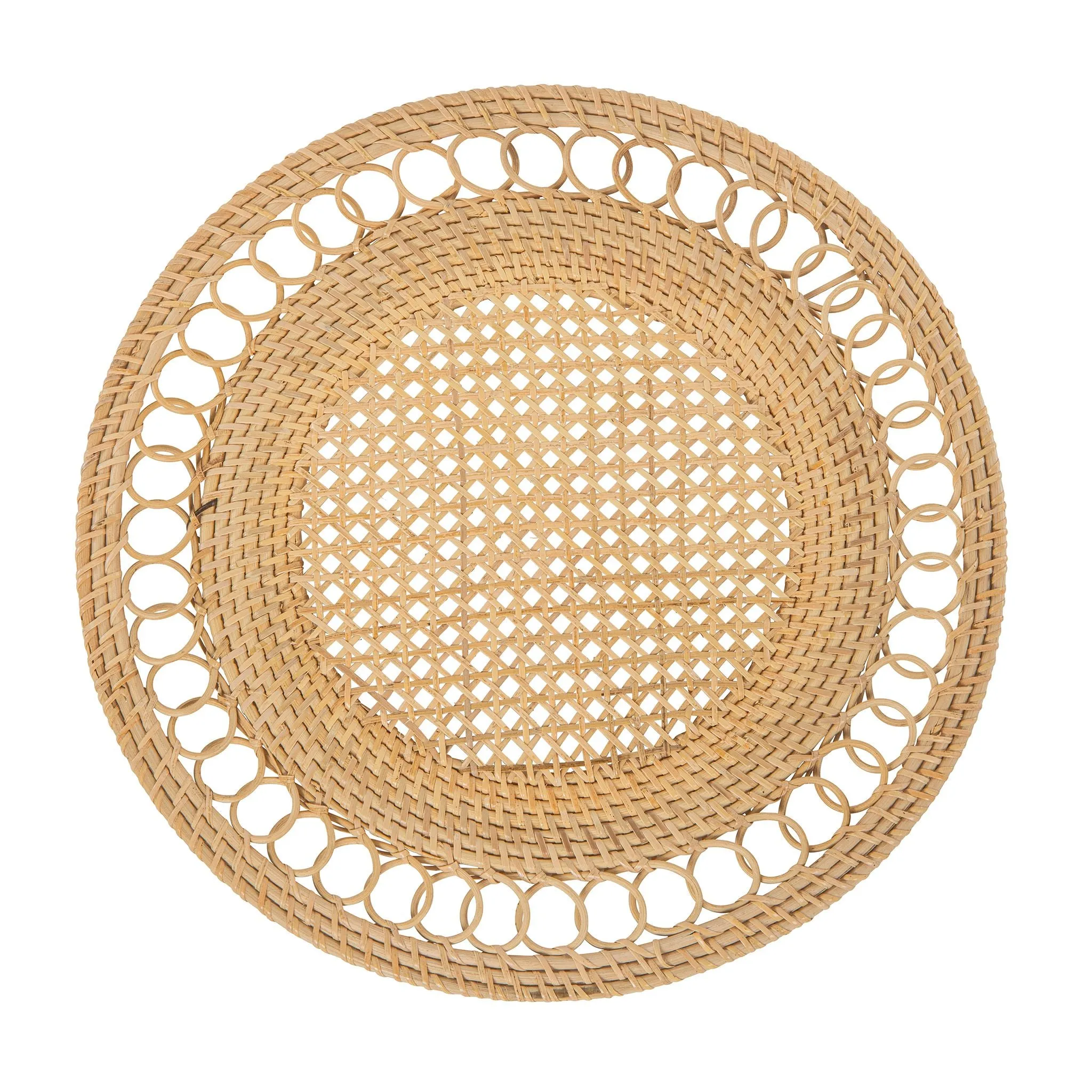 Round 15 in. Rattan Decorative Placemats (Set of 2 pc) with Curl Edge, Natural Color