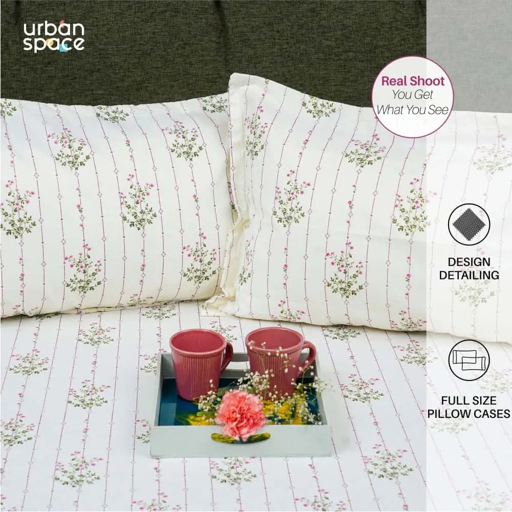 Serene Collection - Breathable 200 TC 100% Pure Cotton Bedsheet with Pillow Cover, Sedum Pink