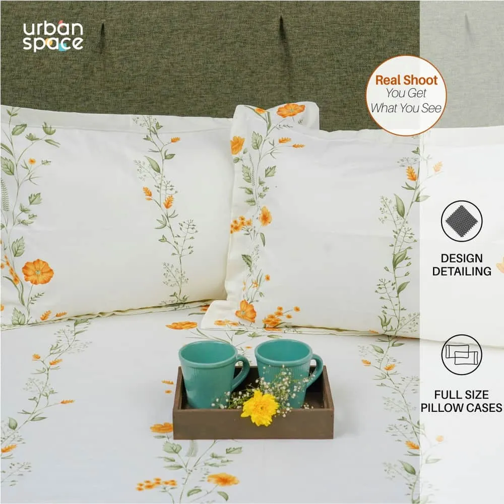 Serene Collection - Breathable 200 TC 100% Pure Cotton Bedsheet with Pillow Cover, Veil Bloom- Yellow