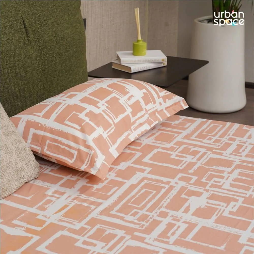 Serene Collection - Breathable 200 TC 100% Pure Cotton Single Bedsheet with Pillow Cover, Checkers - Peach