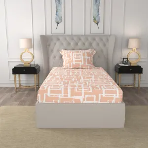 Serene Collection - Breathable 200 TC 100% Pure Cotton Single Bedsheet with Pillow Cover, Checkers - Peach