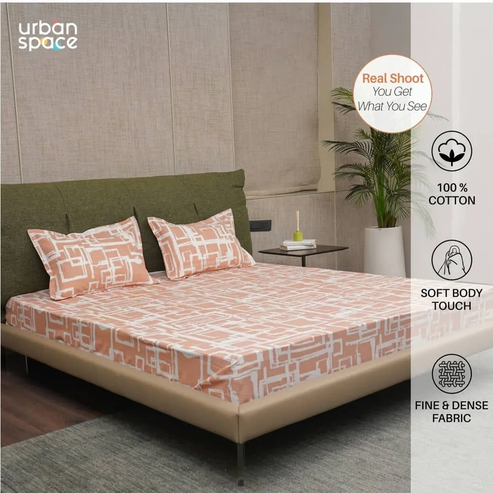 Serene Collection - Breathable 200 TC 100% Pure Cotton Single Bedsheet with Pillow Cover, Checkers - Peach