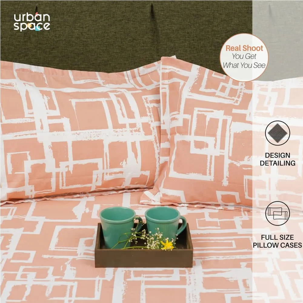 Serene Collection - Breathable 200 TC 100% Pure Cotton Single Bedsheet with Pillow Cover, Checkers - Peach