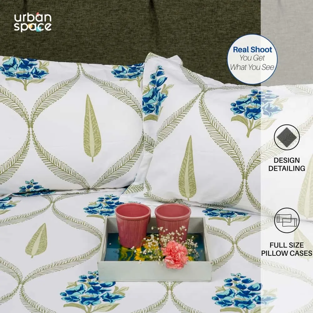 Serene Collection - Breathable 200 TC 100% Pure Cotton Single Bedsheet with Pillow Cover, Floral Moroccan - Blue