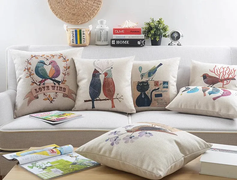 Simple Decorative Pillow Covers, Decorative Sofa Pillows for Living Room, Love Birds Throw Pillows for Couch, Singing Birds Decorative Throw Pillows