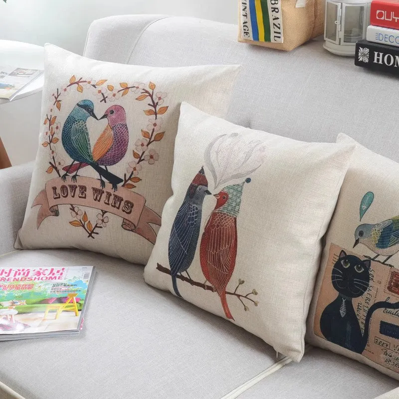 Simple Decorative Pillow Covers, Decorative Sofa Pillows for Living Room, Love Birds Throw Pillows for Couch, Singing Birds Decorative Throw Pillows