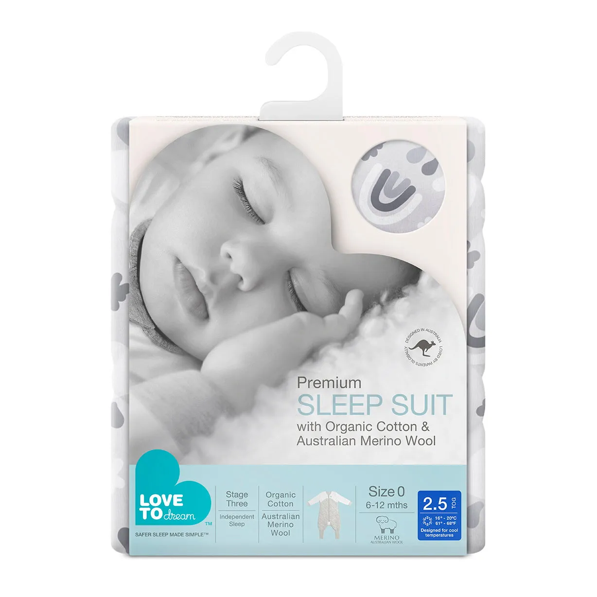 Sleep Suit Organic Warm 2.5 TOG - Rainbow Grey