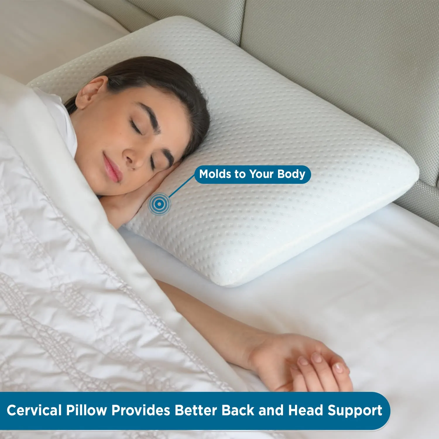 Sleepsia Memory Foam Cervical Orthopedic Ultimate Comfort Bed Pillow for Sleeping Suitable for Back, Side & Stomach Sleeper with Cover (Standard, Pack of 1) 23"X14.5"X4"