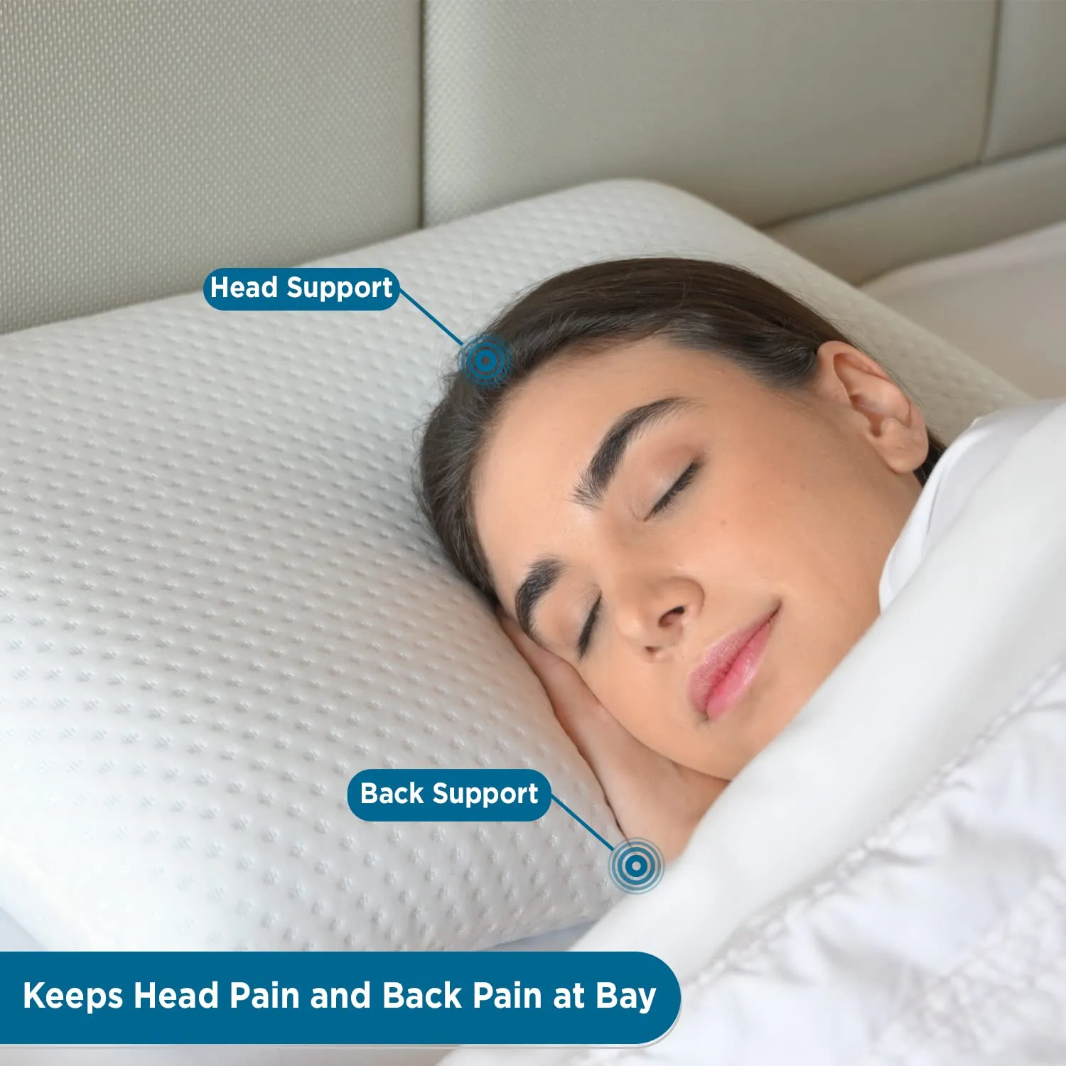 Sleepsia Memory Foam Cervical Orthopedic Ultimate Comfort Bed Pillow for Sleeping Suitable for Back, Side & Stomach Sleeper with Cover (Standard, Pack of 1) 23"X14.5"X4"