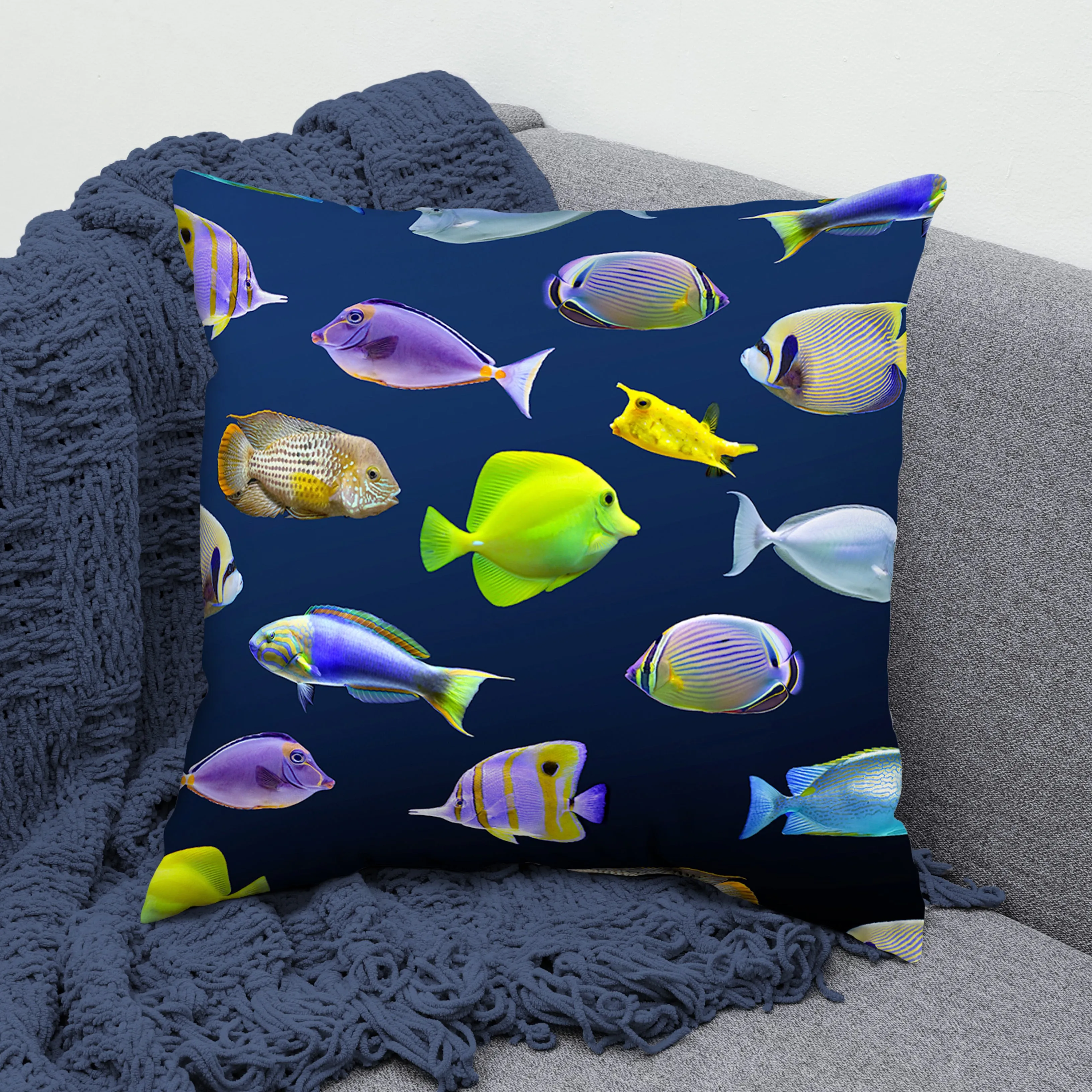 Tropical Fish Decorative Pillow, Made in the USA, 2 Sizes