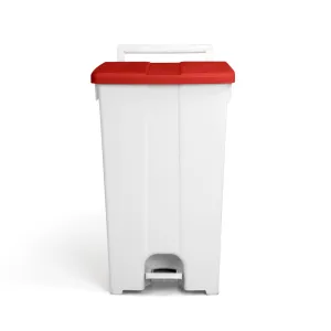 TTS CLEANING DERBY 90 LITRE, WHITE POLYPROPYLENE BIN WITH PEDAL & 10cm WHEELS, RED