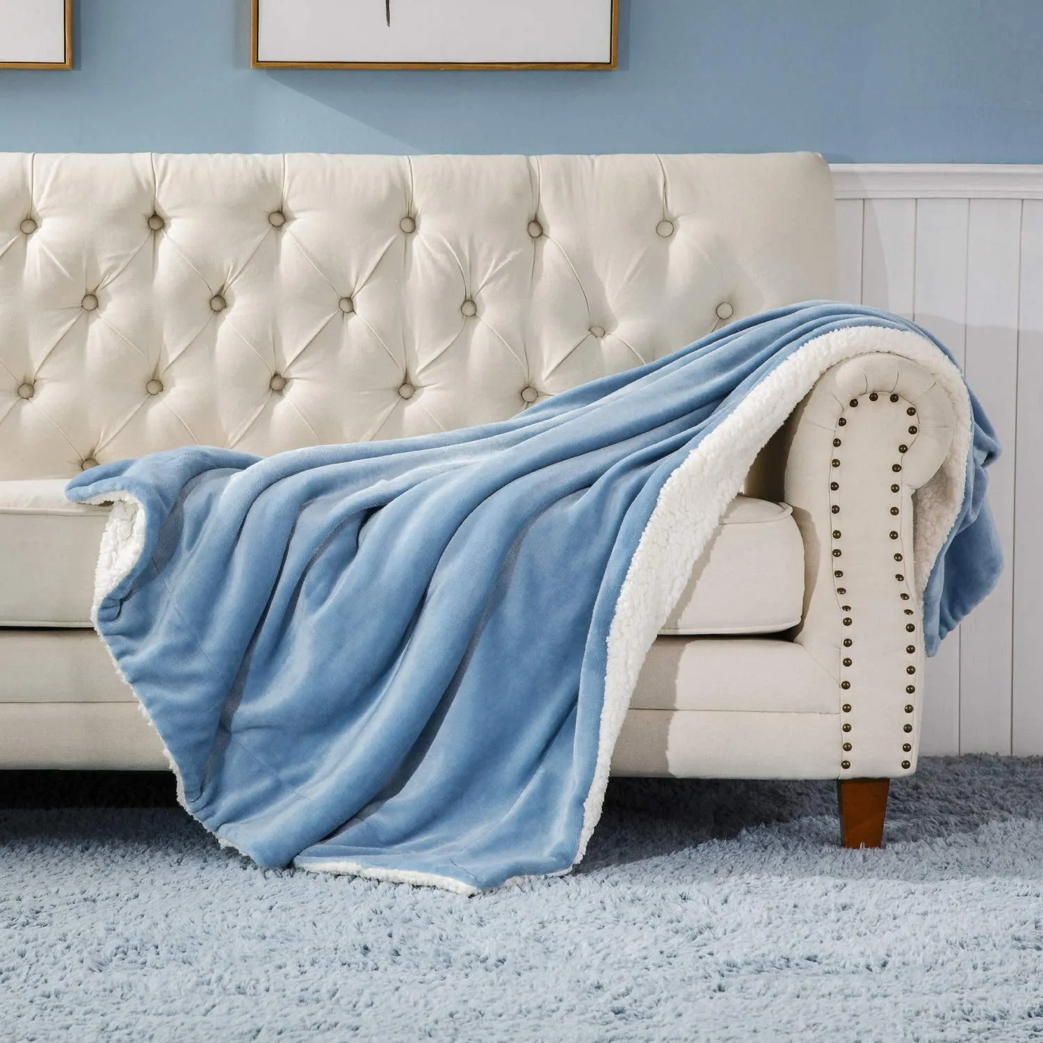 VAS COLLECTIONS - Polyester Micromink Summer AC Blanket Sherpa Super Soft Flannel Solid/Plain AC Dohar/Comforter, Sky Blue, Size 150X225 Cms (Approx 4.7 x 7 ft) (Single) skinfriendly