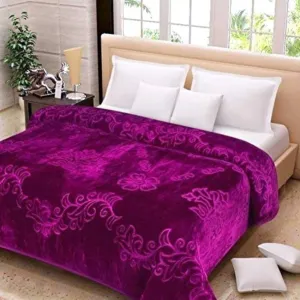 VERDECO 500 TC Mink Floral Embossed Soft Heavy Single Bed Velvet AC Blanket for Winter Mink Blankets for Heavy Winter (Purple, Single - 85x56 Inch)