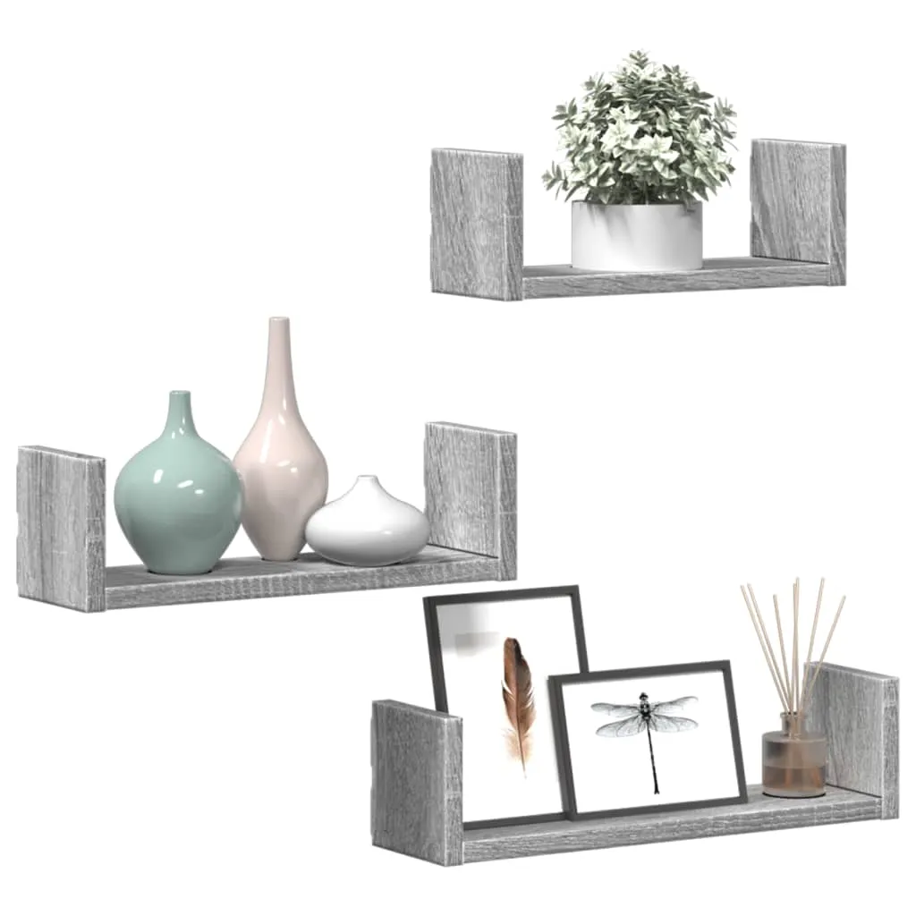 Wall Shelf 3 pcs Grey Sonoma Engineered Wood