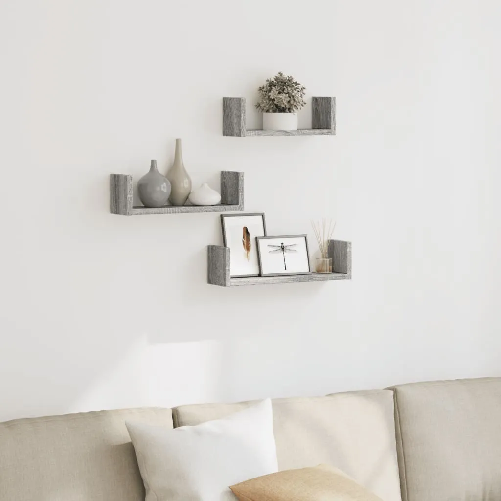 Wall Shelf 3 pcs Grey Sonoma Engineered Wood