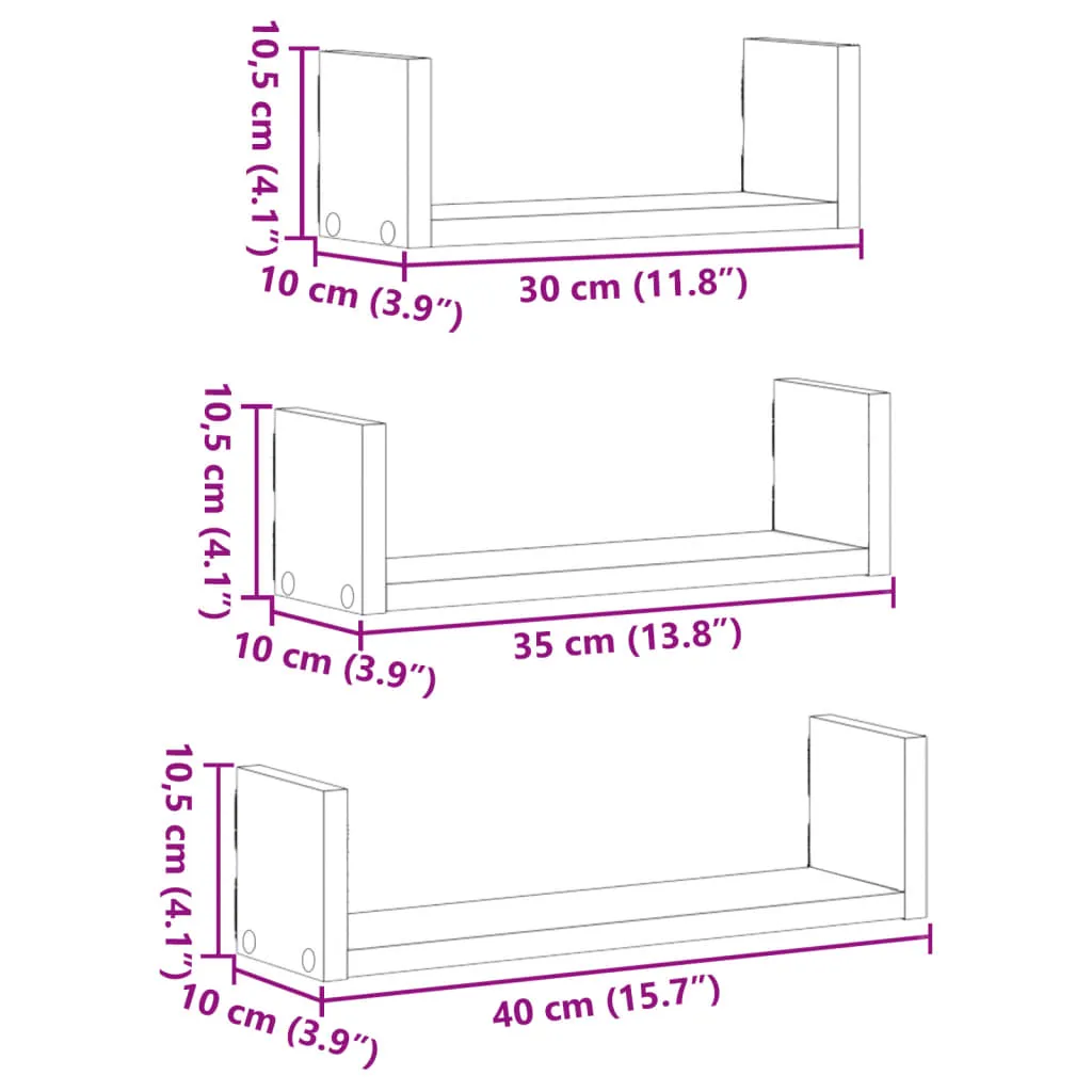 Wall Shelf 3 pcs Grey Sonoma Engineered Wood