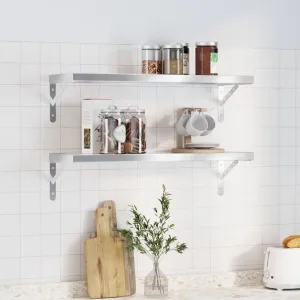 Wall Shelves 2 pcs 75x23.5x3 cm Silver Stainless Steel