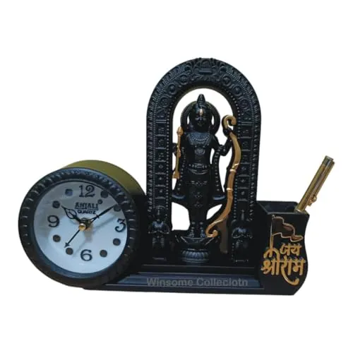 WINSOME COLLECTION Shri Ram Lala Idol Murti Statue with Table Clock Pen Stand Holder Decorative Showpiece Multicolor Plastic Pack of 1